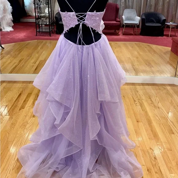 strapless open back dress Cute Ball Gown Sweetheart Purple Long Prom Dresses VK23050601 – Vickidress main image 1